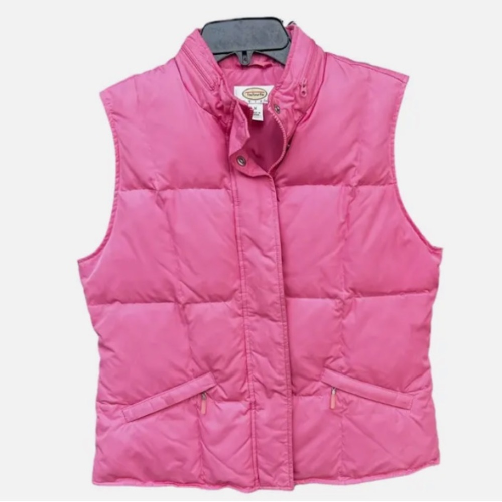 Talbot’s Goose Filled Pink Down Quilted Puffer Vest with Hidden Hood